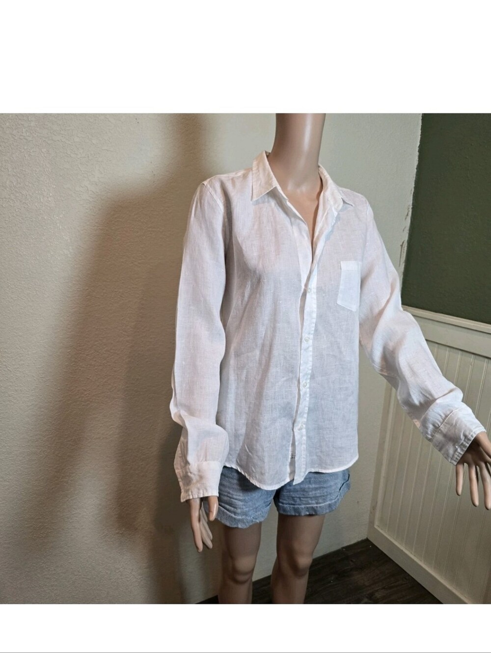 Frank&Eileen 100% linen shirt Size Large Long Sleeve with embroidered hearts - Picture 7 of 16
